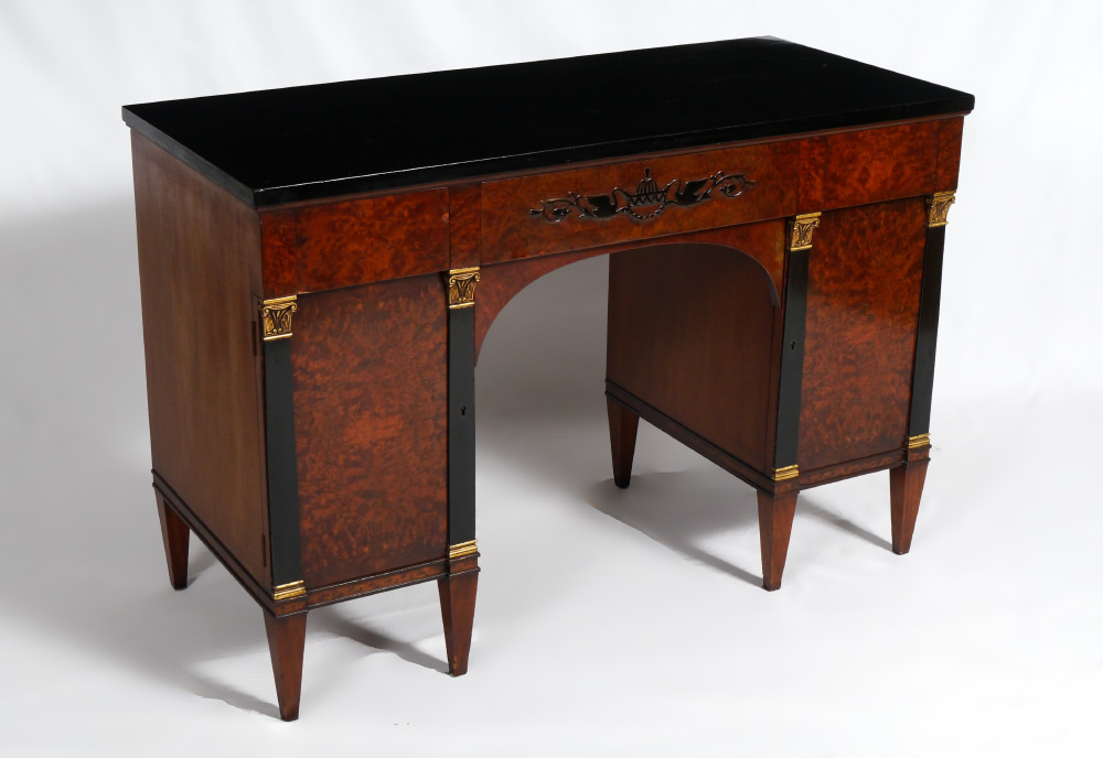 Appraisal: BIEDERMEIER STYLE MAPLE DESK Ebonized veneer top over drawer and