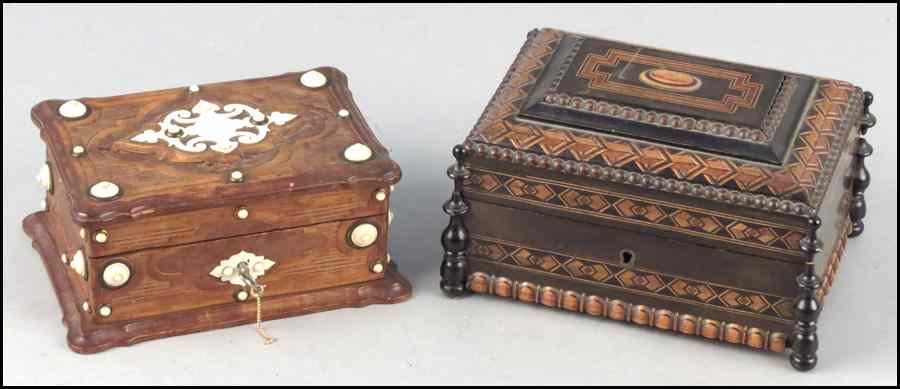 Appraisal: TURNBRIDGE WARE STYLE INLAID BOX Together with a carved wood