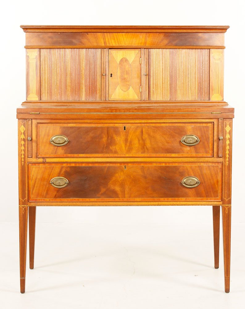 Appraisal: - th C Hepplewhite Style Tambour Desk th century Hepplewhite