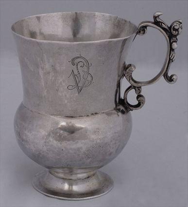 Appraisal: LATIN AMERICAN MONOGRAMMED SILVER MUG Of thistle form with script