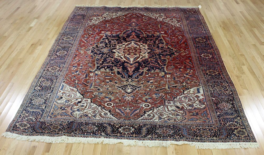 Appraisal: Antique Finely Hand Woven Roomsize Heriz Carpet From a Roslyn