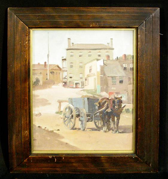 Appraisal: American School th century A Street Scene with a Horse