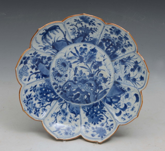 Appraisal: A CHINESE BLUE AND WHITE PORCELAIN LOBED DISH the central