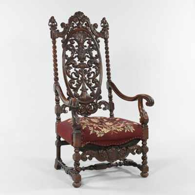 Appraisal: A William Mary Style Armchair A large William Mary style