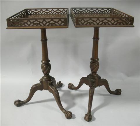 Appraisal: PAIR CHIPPENDALE STYLE MAHOGANY SIDE TABLES Early mid th century