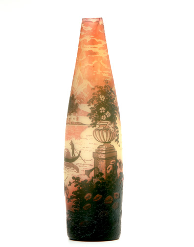 Appraisal: DE VEZ Scenic cameo vase with moonlit landscape of gondola