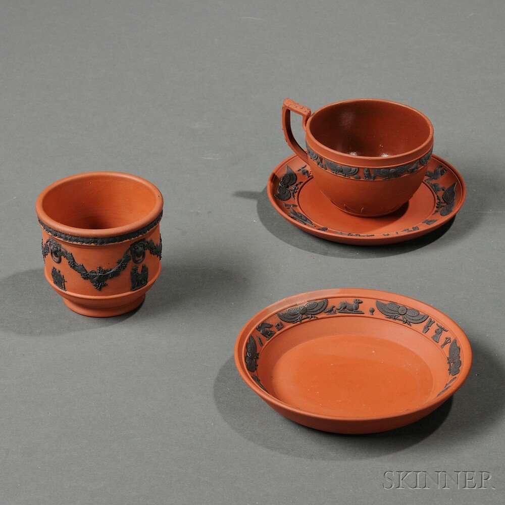 Appraisal: Three Wedgwood Rosso Antico Items England th century each with