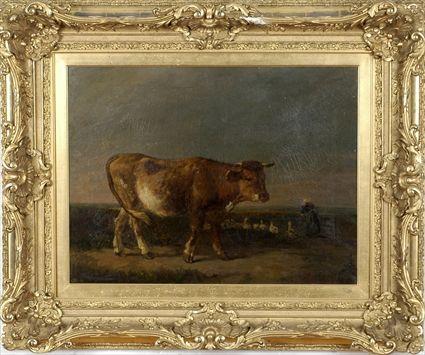 Appraisal: Constant Troyon - Landscape with Cow and Geese Oil on