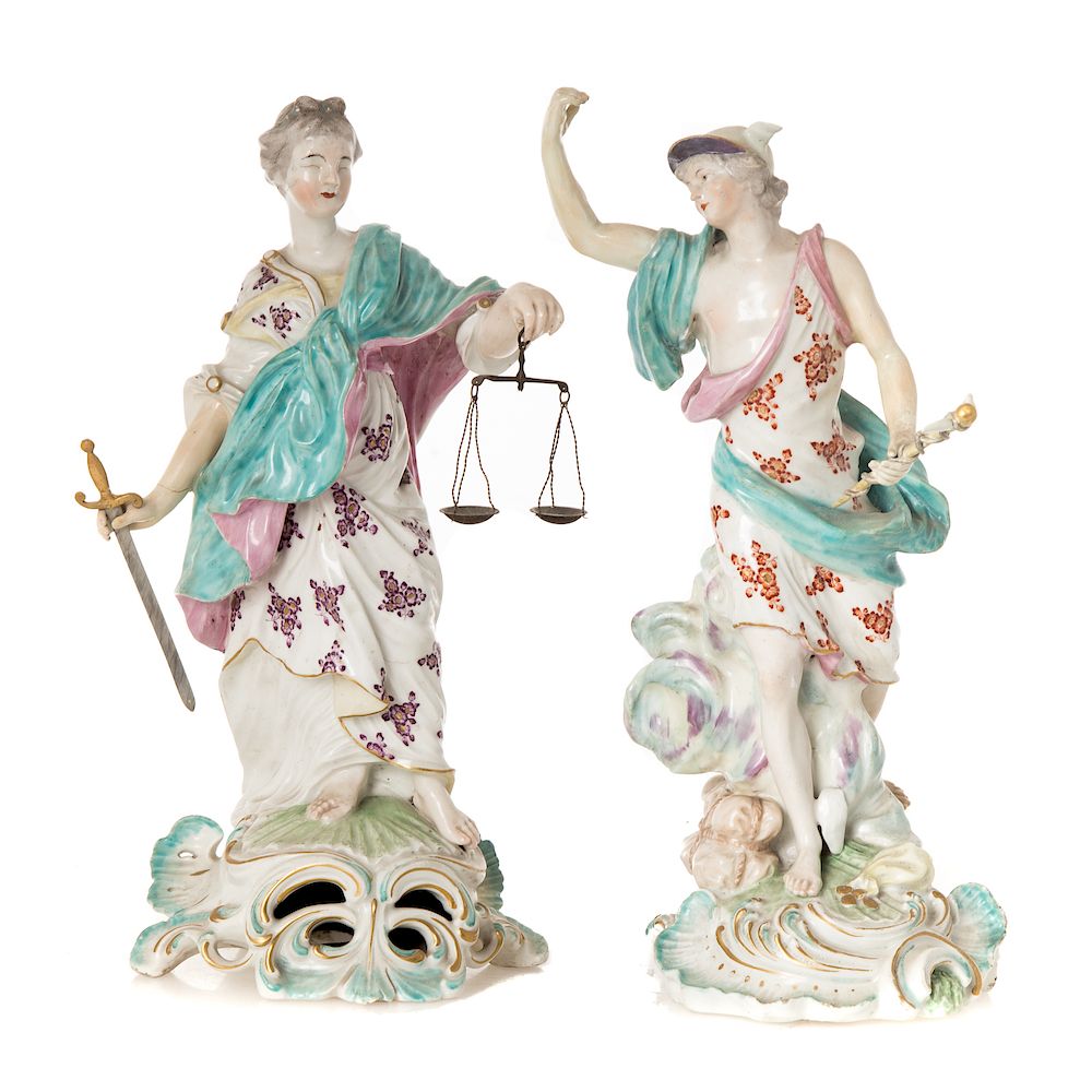 Appraisal: Derby soft paste figures of Hera and Mercury third quarter-