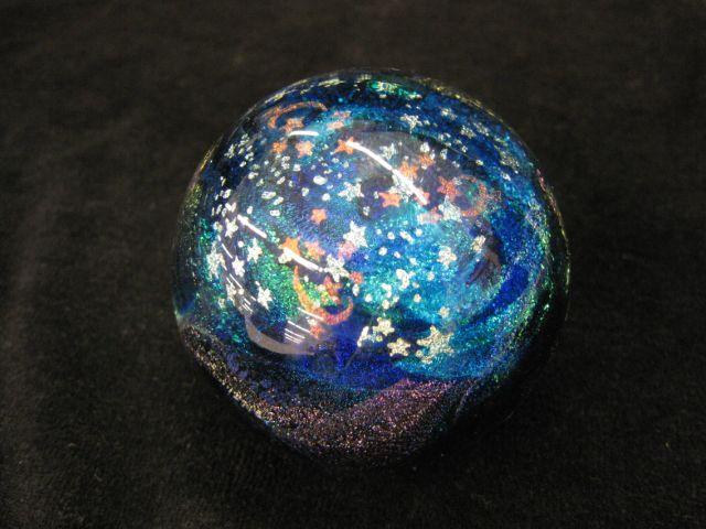 Appraisal: Studio Art Glass Paperweight metallic moon star decor signed dated