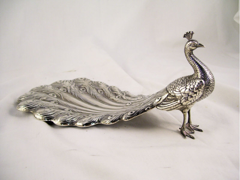 Appraisal: Edward Co Sterling Peacock Dish Figural sterling dish in the