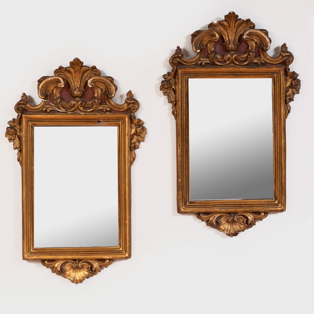 Appraisal: Pair of Italian Giltwood Mirrors With a 'Borghese' label on