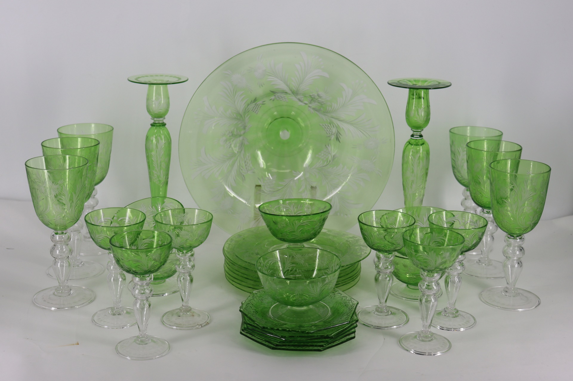 Appraisal: LARGE LOT OF STEUBEN GREEN TO CLEAR ETCHED GLASS To