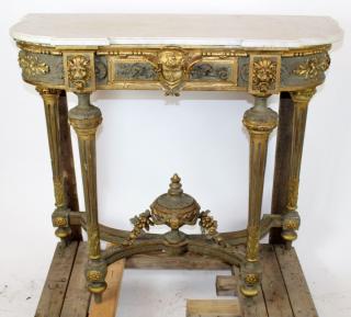 Appraisal: French Louis XVI gilt console with cherub French Louis XVI