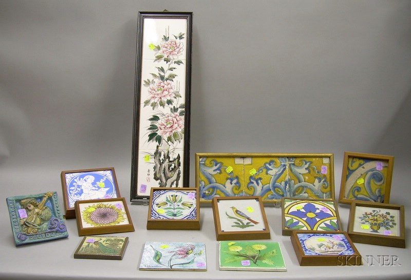 Appraisal: Nineteen Framed Assorted Decorated Pottery Tiles including Dutch Continental Japanese