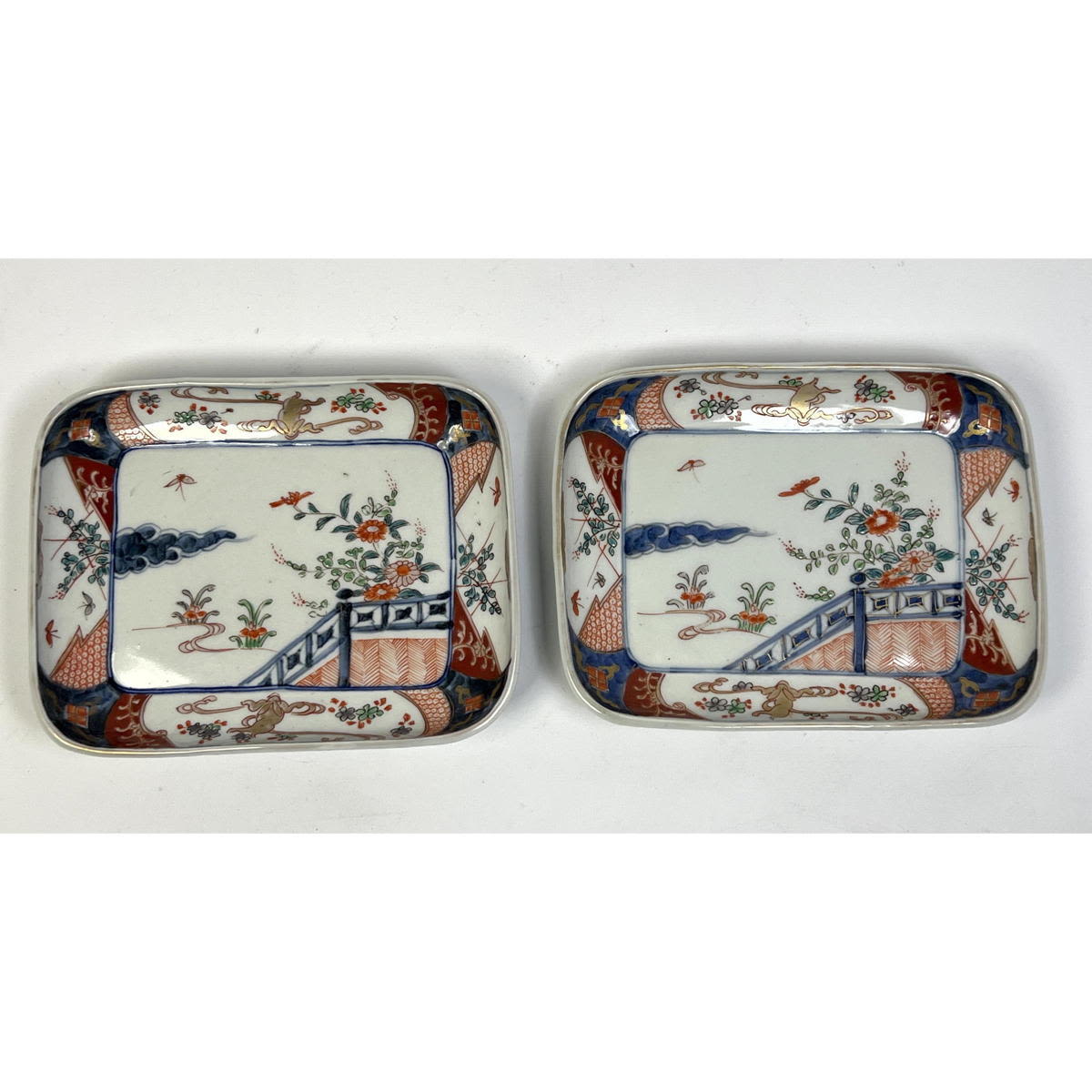 Appraisal: Pr Imari Hand Decorated Rectangular Plates Terrace with Flora Dimensions