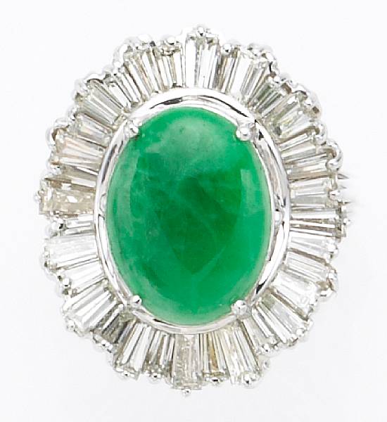 Appraisal: A jadeite jade and diamond ballerina ring estimated total diamond