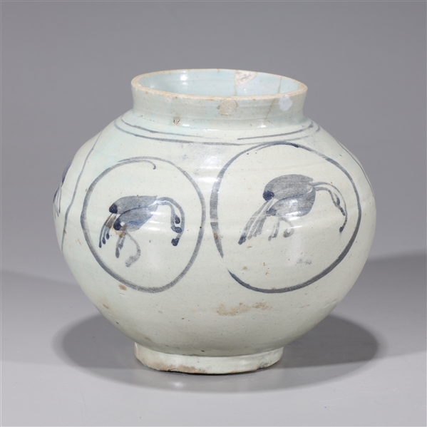 Appraisal: Korean blue and white porcelain jar with bird designs as-is