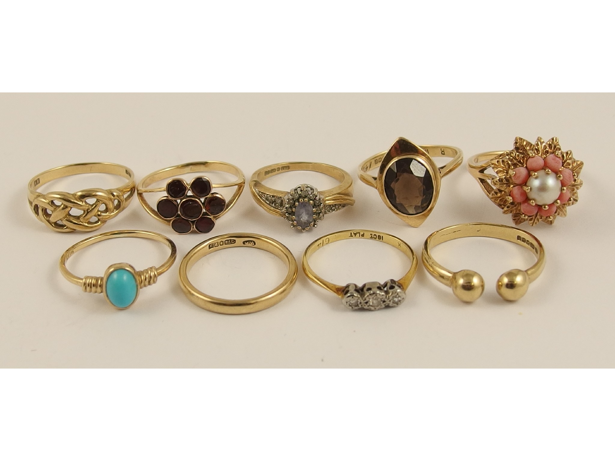 Appraisal: A collection of eight ct gold and yellow metal gem