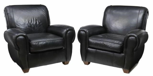 Appraisal: pair Black leather upholstered armchairs Bauhaus U S A Inc