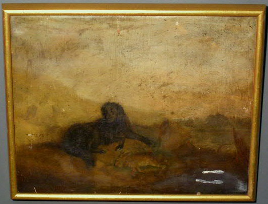 Appraisal: English oil on canvas painting thc of a dog with