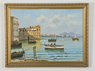 Appraisal: th c Italian O p of coastal village signed w