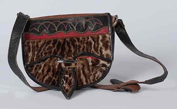 Appraisal: Leather Fur Purse South American a leather purse with fur