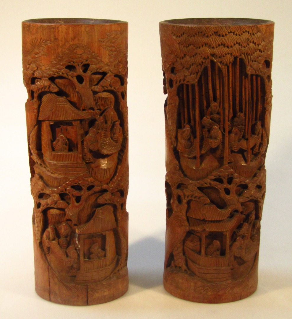 Appraisal: A pair of Chinese late Qing period bamboo brush pots