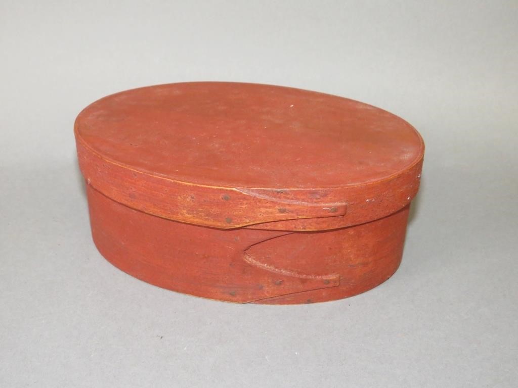 Appraisal: SHAKER TYPE OVAL RED PAINTED BAND BOXca - small size