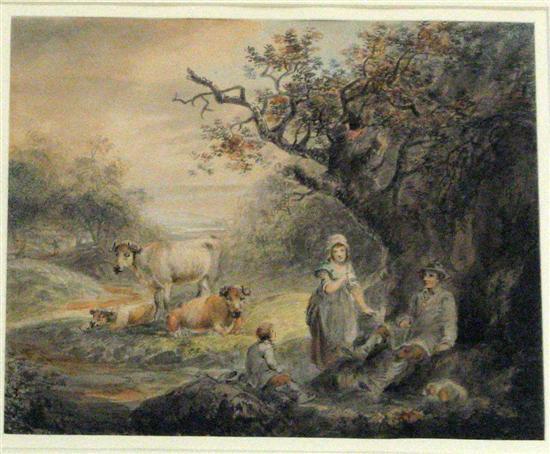 Appraisal: John H Harding - pastoral landscape with rustics and cattle