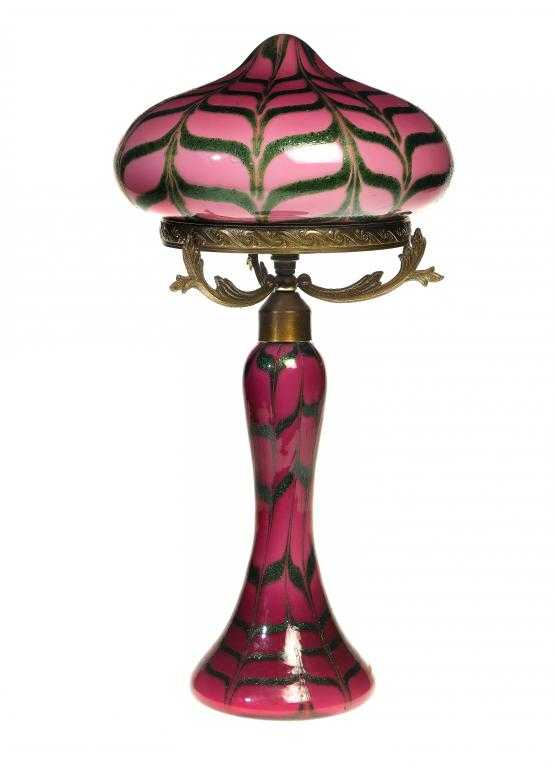 Appraisal: A CONTINENTAL CASED PINK GLASS ELECTRIC LAMP AND SHADE both