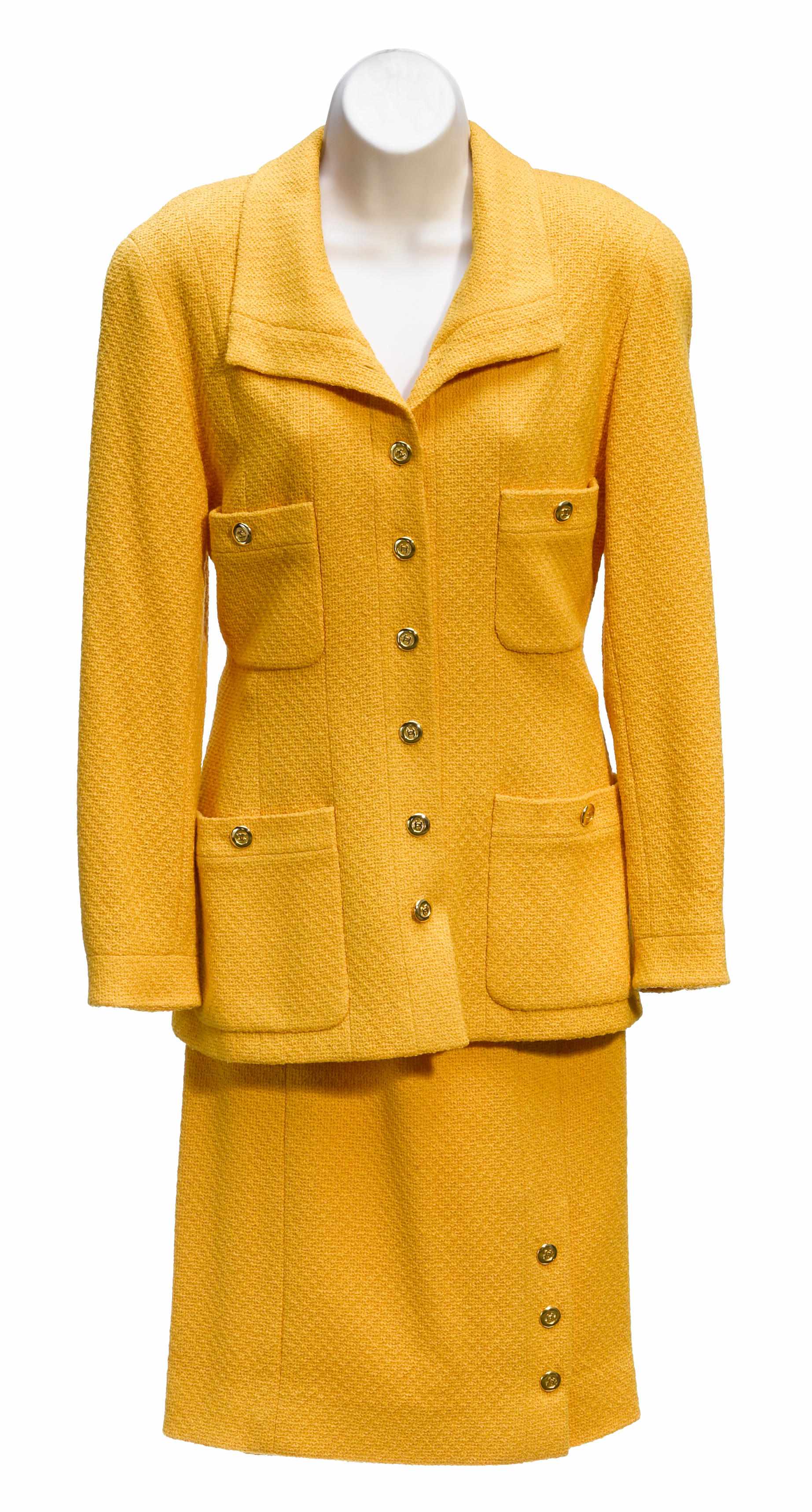 Appraisal: A Chanel yellow boucl jacket and skirt suit jacket size