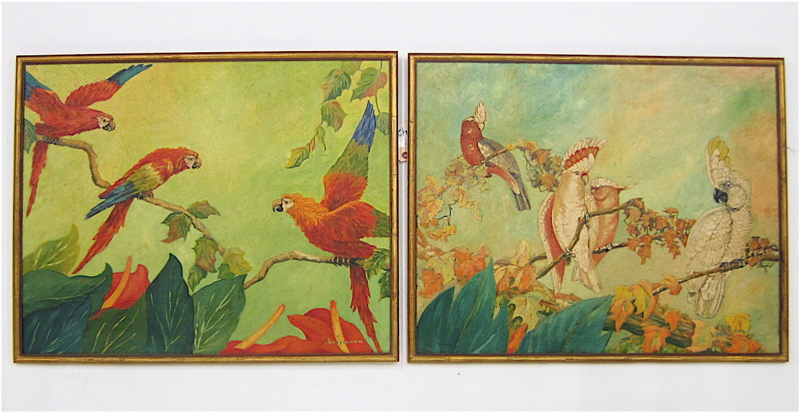 Appraisal: O G KOOPMANN TWO OILS ON BOARD depicting parrots and