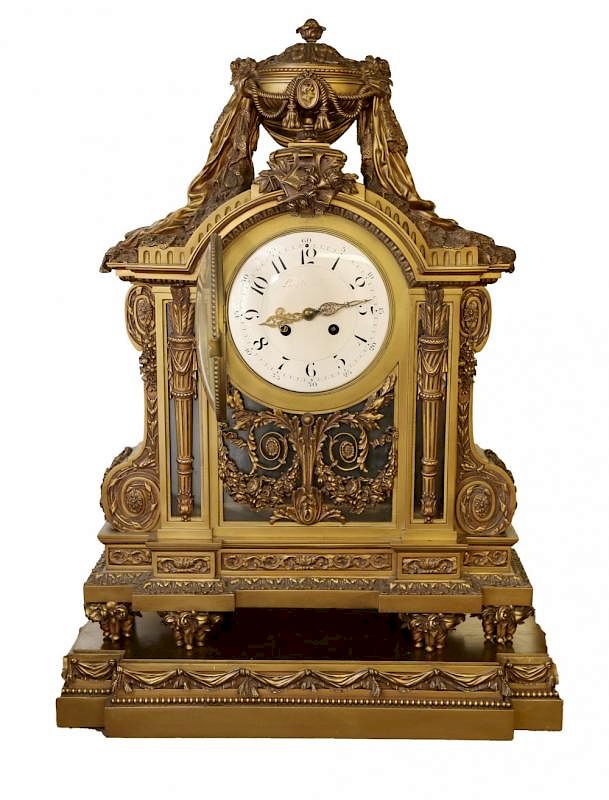 Appraisal: Large and Finely Cast Bronze Mantle Clock c In two