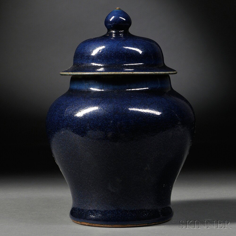 Appraisal: Blue-glazed Porcelain Ginger Jar China Qing Dynasty bulbous shape tapers