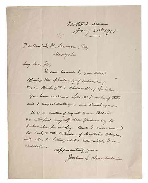 Appraisal: Joshua Chamberlain Major General ALS to Lincoln Scholar Frederick Meserve