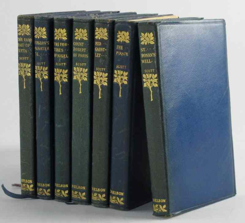 Appraisal: Sir Walter Scott Leather Bound Bookscirca dyed blue leather covered