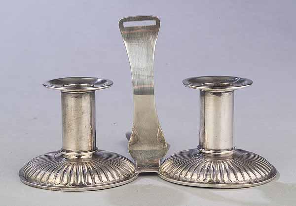 Appraisal: A Pair of Sheffield Two-Light Hand-Held Candle Holders Henry Wilkinson