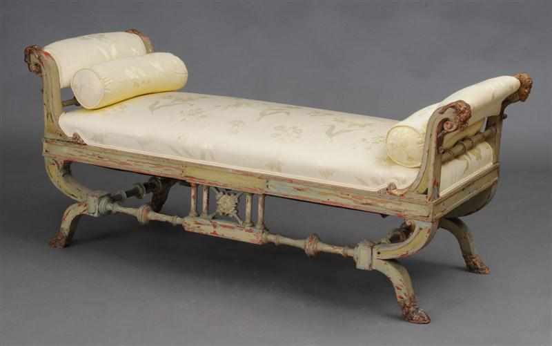 Appraisal: ITALIAN NEOCLASSICAL STYLE CARVED PALE GREEN PAINTED WINDOW SEAT The