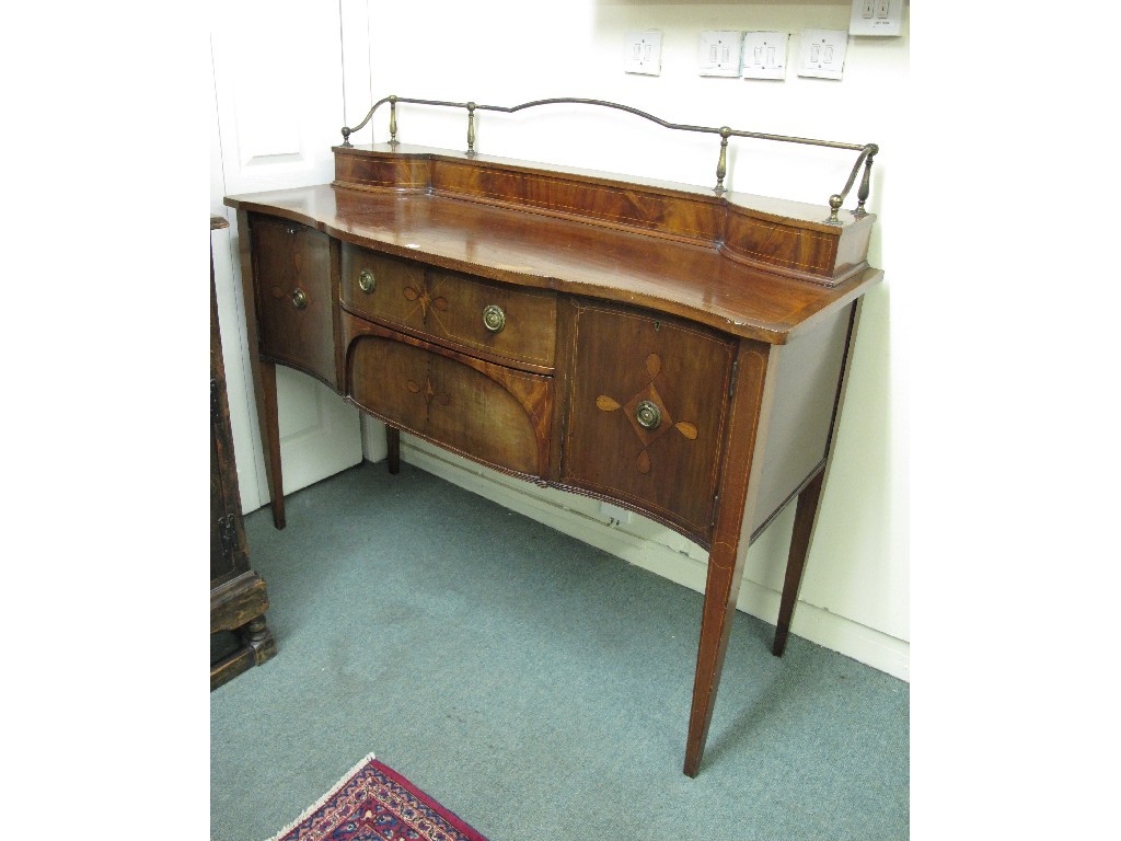 Appraisal: Edwardian mahogany inlaid sideboard with brass gallery rail