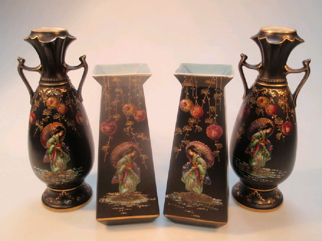 Appraisal: A pair of Sylvac Algiers shape vases painted with oriental