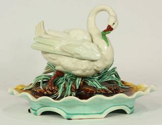 Appraisal: French majolica inkwell with inserts French majolica inkwell with inserts