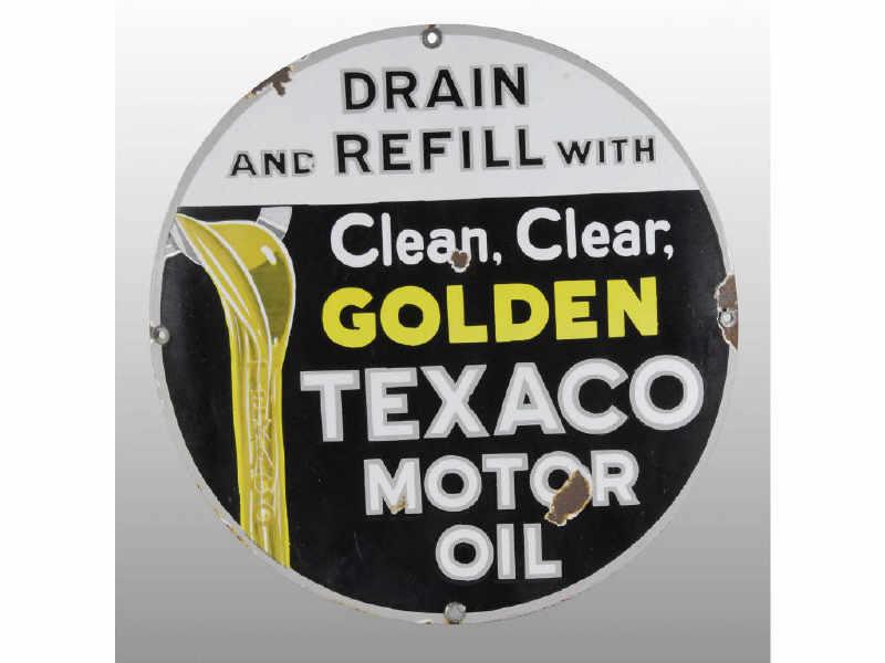 Appraisal: Golden Texaco Curved Porcelain Sign Description Circa s Mostly flattened