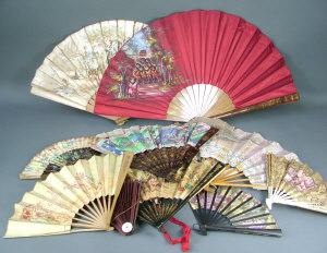 Appraisal: A th century Chinese painted fan with lacquered sticks together