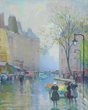 Appraisal: Abel George Warshawsky American - Parisian Street Scene Oil on