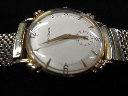 Appraisal: Gentleman's Longines yellow gold wristwatch s Circular case offwhite face