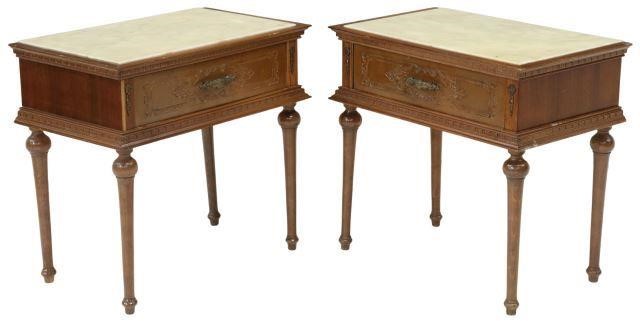 Appraisal: pair Italian walnut nightstands mid th c inset stone top