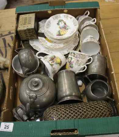 Appraisal: A tray of Pewter Tankards Teapots Jugs etc a Art