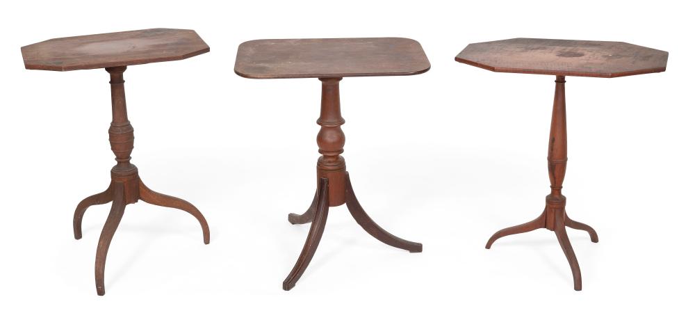 Appraisal: THREE TILT-TOP CANDLESTANDS TH CENTURY HEIGHTS FROM TO THREE TILT-TOP