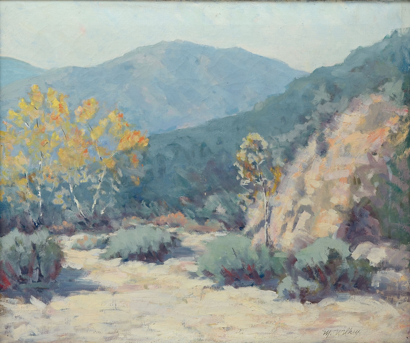 Appraisal: CALIFORNIA PALM DESERT LANDSCAPE PAINTNG M WILKEY Oil Canvas ''